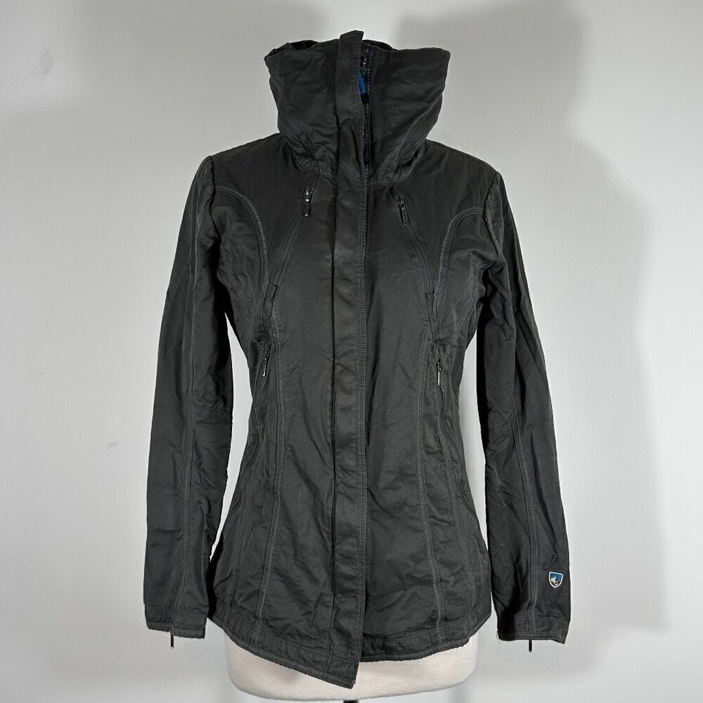 Kuhl Women's Sz XS Projekt Jacket Full Zip Hooded Dynawax Water Resistant Gray